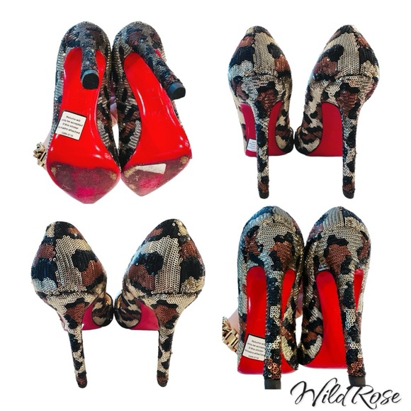 CHRISTIAN LOUBOUTIN BROWN SILVER BLACK LEOPARD PAILLETTES SEQUIN PIGALLE 36.5 - Picture 15 of 16